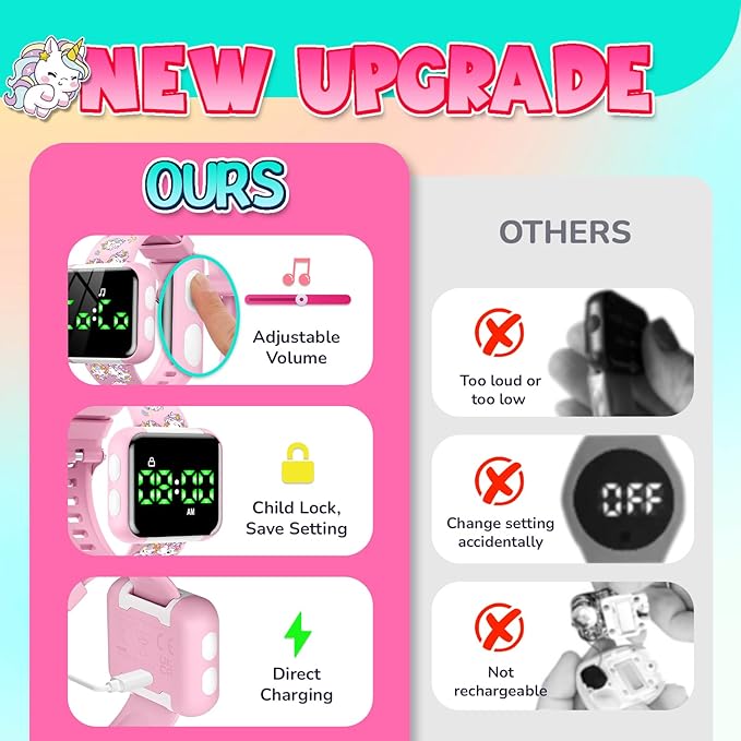 Potty Training Watch for Toddler Girls: Adjustable Volume Potty Watches for Kids Water Resistant Toilet Timer Alarm Unicorn Toddler Watch 1-3 Birthday Gifts for 2 3 4 Year Old Girl(Pink)