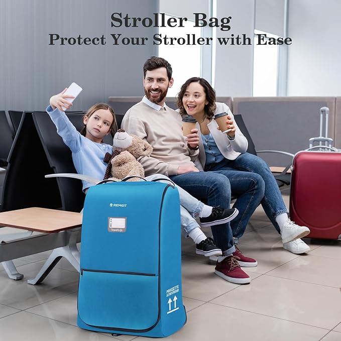 Stroller Bag for Airplane, Stroller Travel Bag Compatible with UPPAbaby Vista, Vista V2, Cruz V2, Rolling Wheel Bag with Storage Pocket, Multiple Handles, Luggage Tag for Flight Travel, Blue