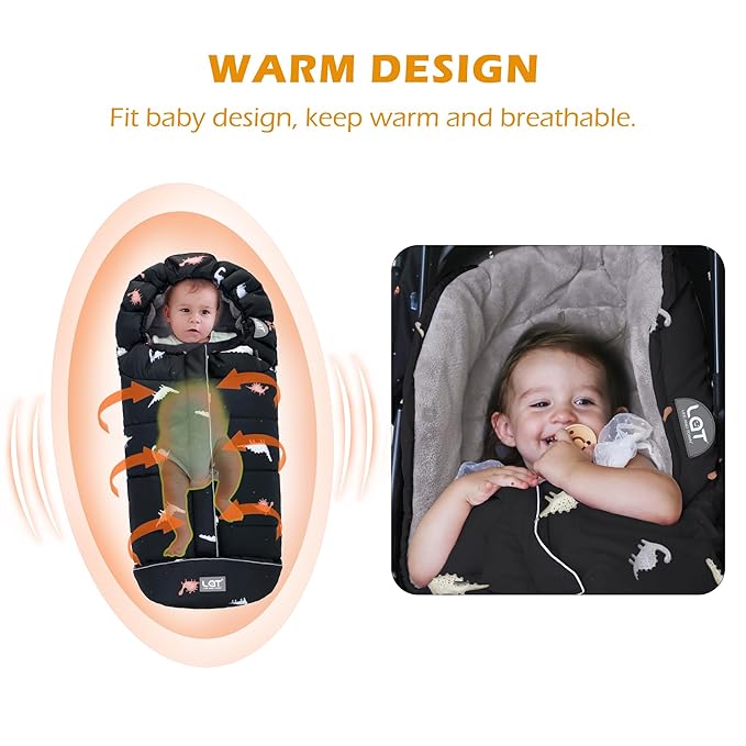 LAT Baby Warm Bunting Bag Universal,Stroller Sleeping Bag Cold Weather,Waterproof Toddler Footmuff(Basic,Black Dinosaur)