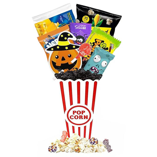 Halloween Popcorn Gift Bucket – Pumpkin Sucker Holder with Candy and Snacks (Pumpkin)