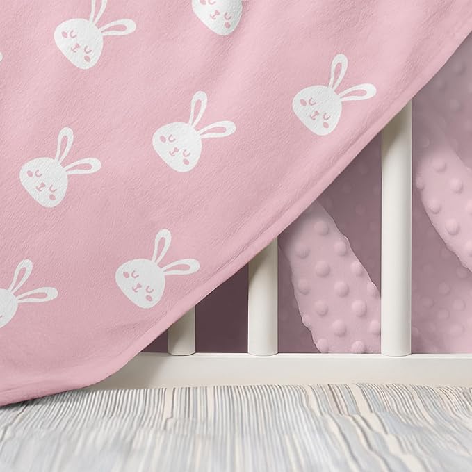 Rabbit Minky Baby Blanket 30 x 40 Inches for Girls, Soft Plush Receiving Blanket with Dotted Back, Gift for Toddler Newborn Infant Christmas Birthday Baby Shower