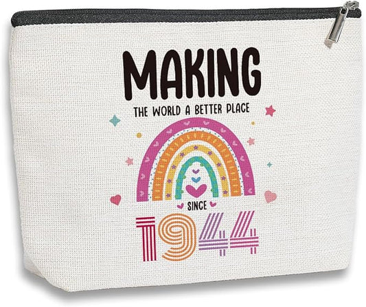 80th Birthday Gifts for Women, 80 Years Old Birthday Gifts Makeup Bag for Mom, Friend, Sister, Grandma, Travel Toiletry Makeup Organizer Zipper Pouch - Making The World a Better Place Since 1944
