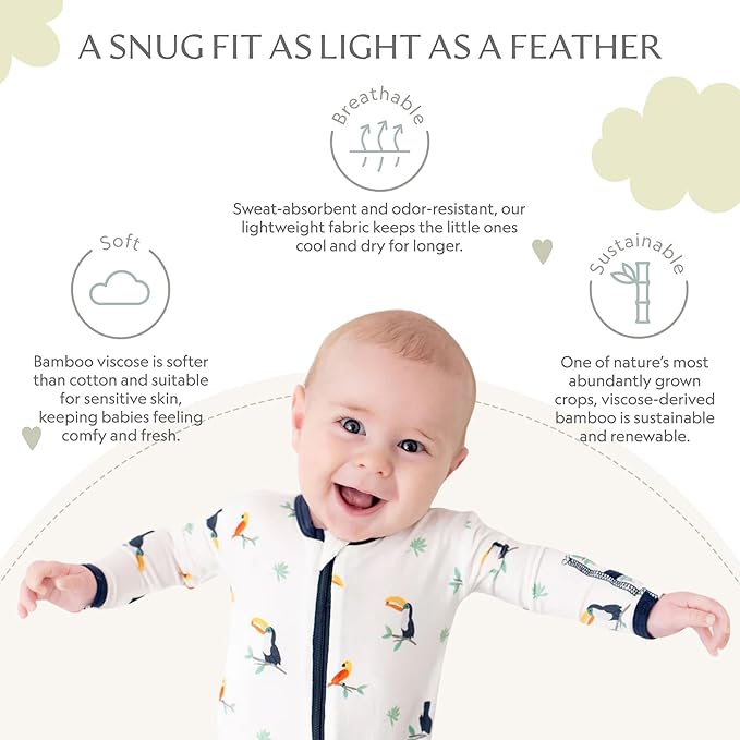 Bamboo Little Soft Baby Footie Pajamas, Baby Clothes, Newborn Sleepers, 95% Viscose and 5% Spandex, 0-24 Months