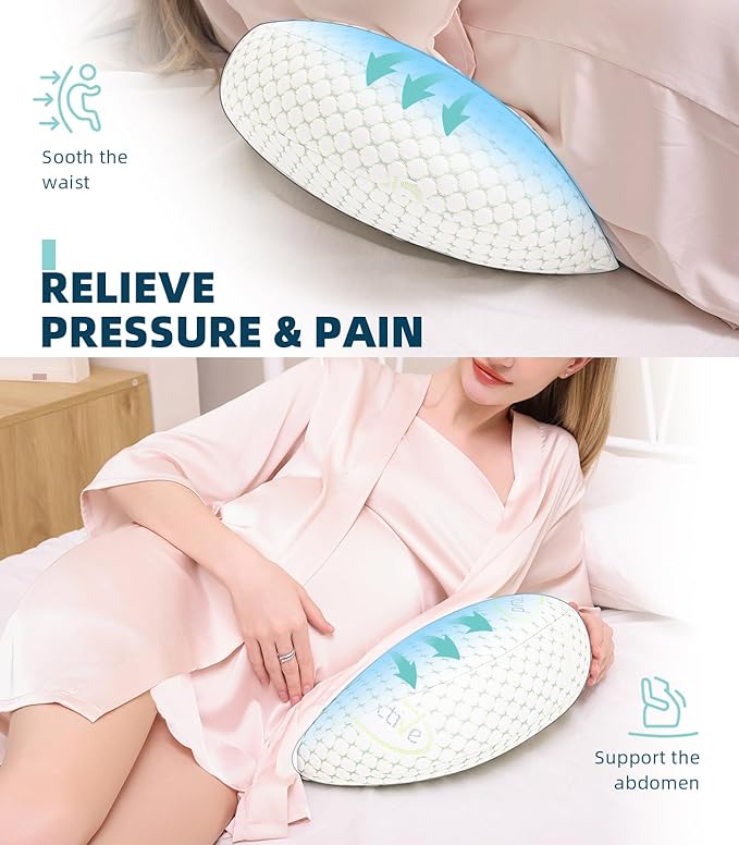 Pregnancy Pillow for Pregnant Women – Comfortable Maternity Pillow for Side Sleepers, Supports Back, Belly, HIPS, and Legs, with Removable & Adjustable Cover (Green, Plus)