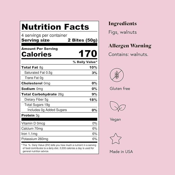 Fichi Fig and Nut Bites, a Wholesome and Delicious Gluten-Free Italian Fruit and Nut Snack (One Pack, Fig and Walnut)