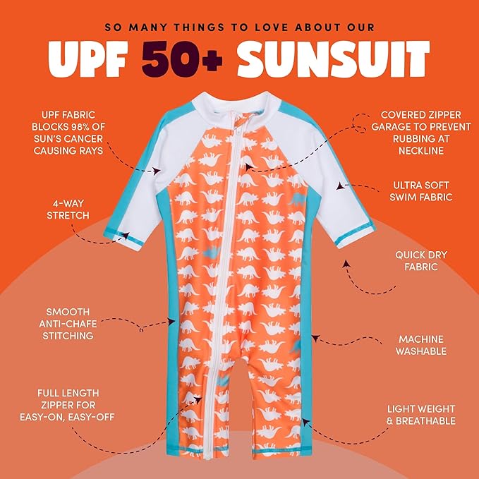 SwimZip Boys' Long-Sleeve UPF 50+ Swimsuit for Baby, Toddler, & Little Boys