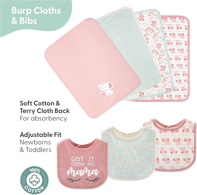 The Peanutshell Baby Layette Gift Set for Girls - 30 Piece New Born Girl Gift Set, Baby Clothes, 0-9 Months - Floral Elephant