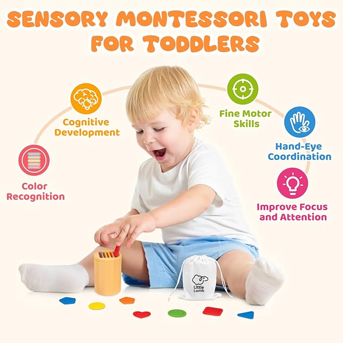 Color Sorting Montessori Toy for Toddlers 1-3 with Textured Sensory Tiles – Silicone Sensory Toys, Educational Preschool Toy for Fine Motor Skills, Learning & Restaurant Play for Boys and Girls