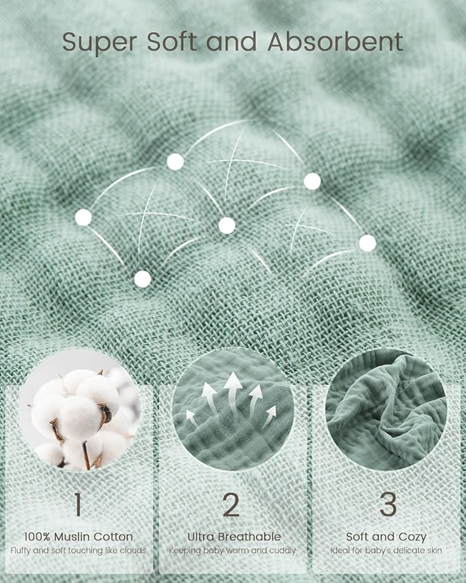 Hooded Baby Towels for Newborn, 35x35 Inch 2 Pack 100% Muslin Cotton Baby Bath Towel, Soft Baby Beach Towels with Hood for Infants, Toddlers and Kids, Essentials Must Haves