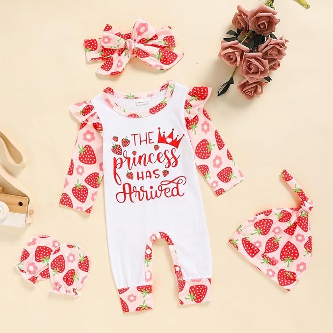 GRNSHTS Newborn Baby Girl Romper Infant Letter Print Jumpsuit Floral Bodysuit+Hat+Headband+Gloves Coming Home Clothes Outfits