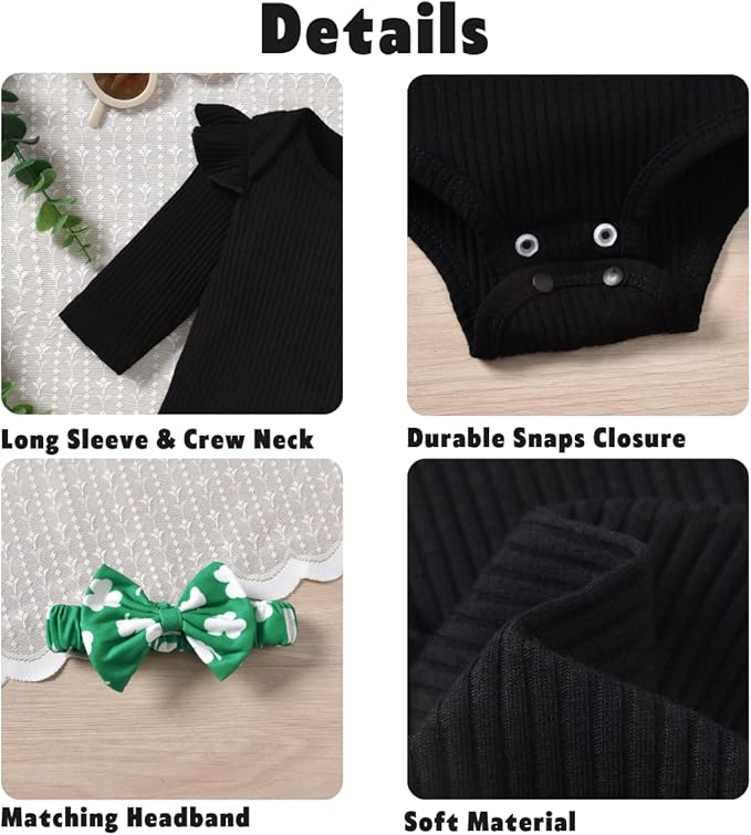 Aalizzwell Preemie Newborn Infant Baby Girls Clothes Ribbed Romper Bodysuit Pants Set Fall Winter Outfits