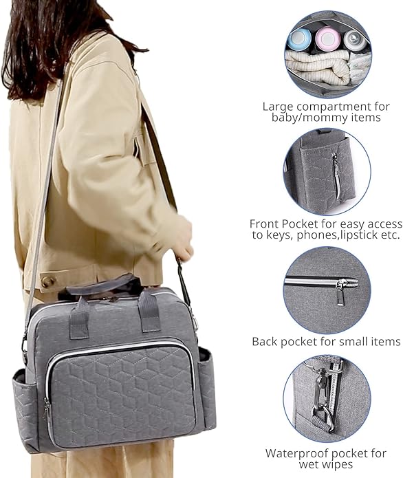 Crossbody Small Diaper Bag, Cute Mini Baby Diaper Tote Bags with Insulated Pockets for Traveling Outdoor Parent