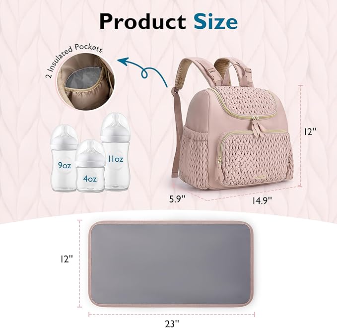 mommore Diaper Bag Small Diaper Backpack Stylish Baby Travel Backpacks with Insulated Pockets, Changing Pad, Stroller Straps