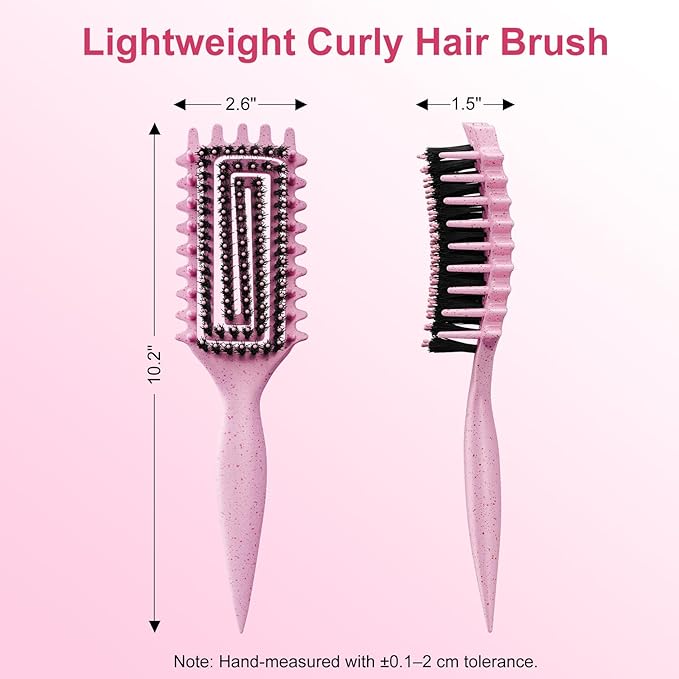 Curly Hair Brush, Curl Defining Brush with Soft Boar Bristles Detangling Tangled Glides, Wide-Teeth Design Effortlessly Shaping & Defining Curls, Curling Definer for Wet & Dry Hair (Pink)