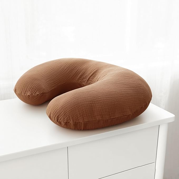 Muslin Nursing Pillow Covers, 2 Pack, Soft & Adorable Slipcovers with Zipper Closure, 100% Cotton Covers for Breastfeeding Pillows (Khiki, Rainbow)