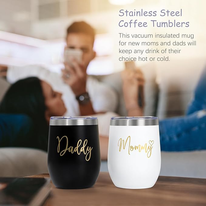 New Mom Gifts for Women, Top Pregnancy Gifts for New Parents Gender Reveal Gifts with Mom and Dad Tumbler Set for First Time Moms, Expecting Parents to Be, Gender Reveal, Baby Shower… (Grey)