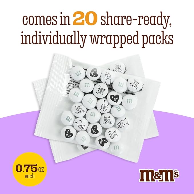 M&M’S WORLD Milk Chocolate Wedding Candy Favors (20 pack), Perfect for Wedding Reception Favor, Bridal Favors, Rehersal Dinner and Wedding Table Décor