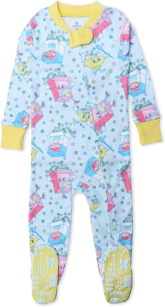 HonestBaby Non-Slip Footed Pajamas One-Piece Sleeper Zip-Front Pjs 100% Organic Cotton for Baby Girls