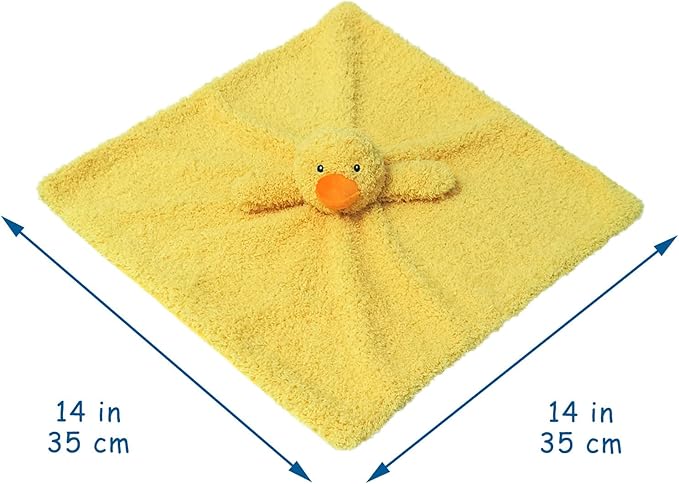 Baby Yellow Duck Soft Stuffed Animal Security Blanket, Plush Duck Character Lovey Blanket, Baby Shower/Nursery Gift, Newborn Infant Toddler Snuggle Blankie for Child, 14 Inches