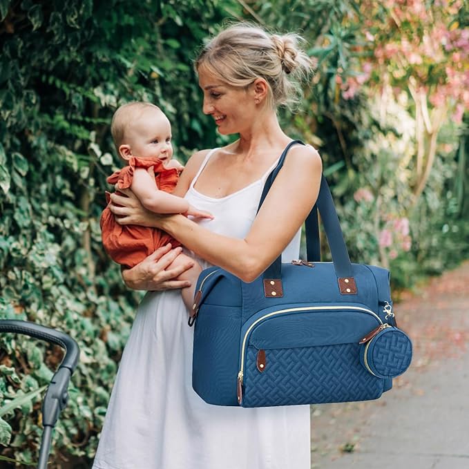 Diaper Bag Tote, Baby Bag Travel Diaper Tote Bag with Pacifier Case, Cute Maternity Hospital Baby Stylish Diaper Tote for Mom Dad Blue