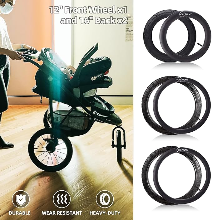 16" Back and 12.5" (2+1) Front Wheel Replacement Inner Tubes and Tires | Compatible with BoB Stroller Tire Revolution SE/Pro/Flex/SU/Ironman - Made from BPA/Latex Free Premium Quality Butyl Rubber
