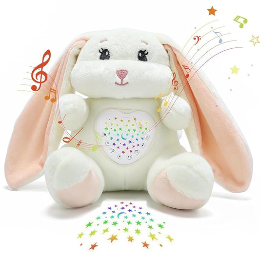 Baby Sleep Soother Bedtime Bunny Toy with Cry Sensor, Mom‘s Heartbeat Lullabies White Noise, Starlight Projector, Toddler Crib Sleeping Aid for Infant,Boy Girl Baby Gifts