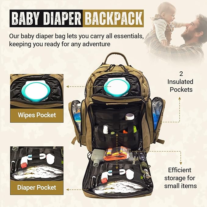HighSpeedDaddy - Baby Diaper Backpack, Military-Grade, Waterproof, Compact Baby Travel Bag with Diaper Changing Mat