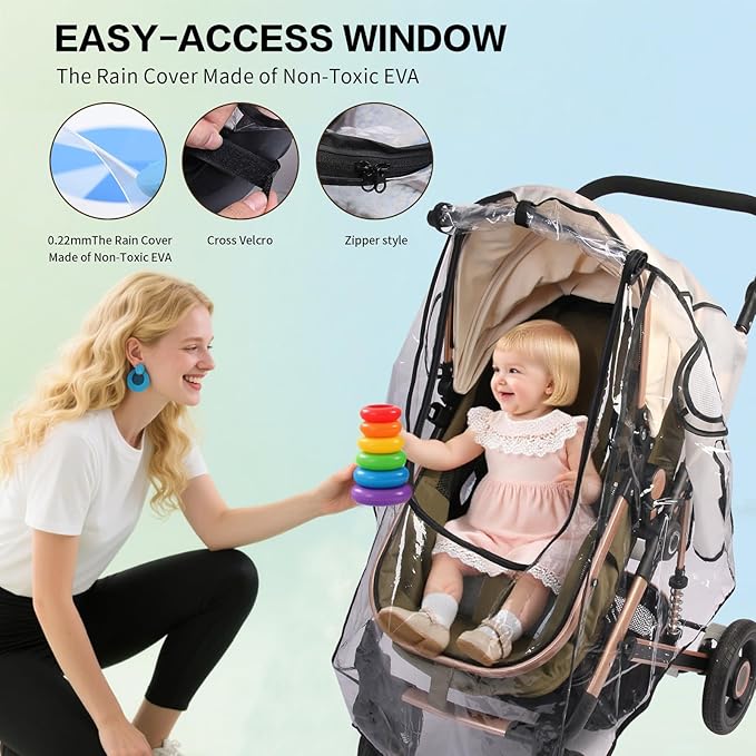 Stroller Rain Cover, Universal Rain Cover for Stroller with Waterproof Zipper, Clear Travel Weather Shield for Baby 4 Season Protection, Rainy Wind Snow Dust (XL, U-Shape Zipper)