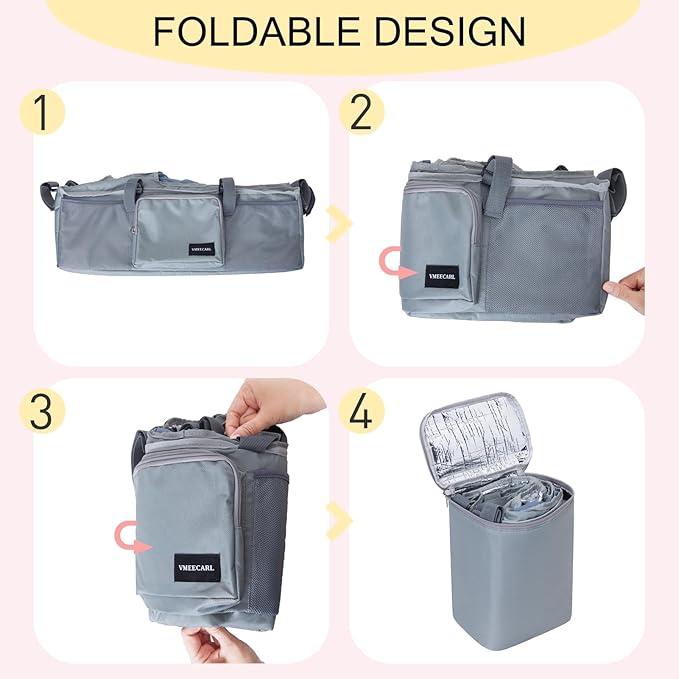 Double Stroller Organizer with 2 Insulated Cup Holders for Bob Duallie Baby Jogger City Mini GT2 Baby Stroller Accessories with Cooler Bottle Bag Parent Console Jogging Stroller Organizer