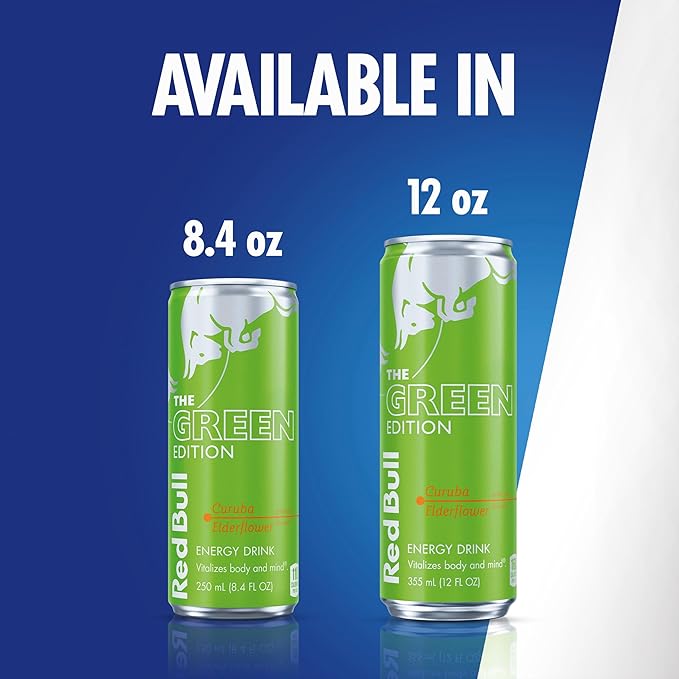 Red Bull Green Edition Energy Drink, Curuba Elderflower, with 114mg Caffeine plus Taurine & B Vitamins, 12 Fl Oz, Pack of 24 Cans