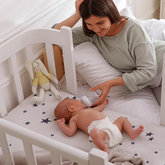 Gllquen Baby Bassinet Sheets 4 Pack, Breathable Cozy Fitted Mattress Sheet, Elastic Travel Crib Fashionable Pattern, Standard Cradle Safe Sheets for Baby Boys Girls 32"x16"(Astronaut)