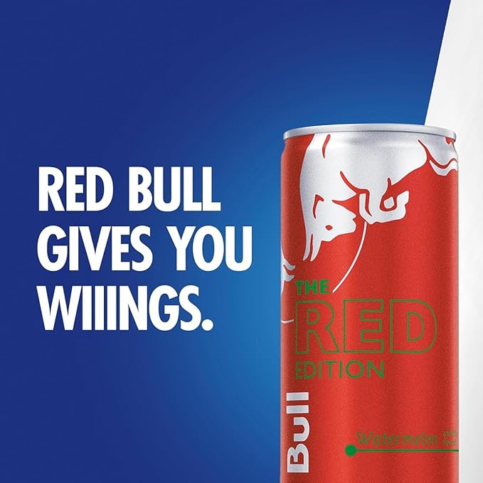 Red Bull Red Edition Energy Drink, Watermelon, with 114mg Caffeine plus Taurine & B Vitamins, 12 Fl Oz, Pack of 4 Cans