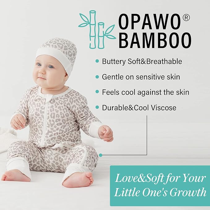OPAWO Viscose from Bamboo Baby Pajamas Girl 2pack Mittens Cuff 2 Way Zipper Soft Footless Sleeper Baby Boy One-Piece Romper