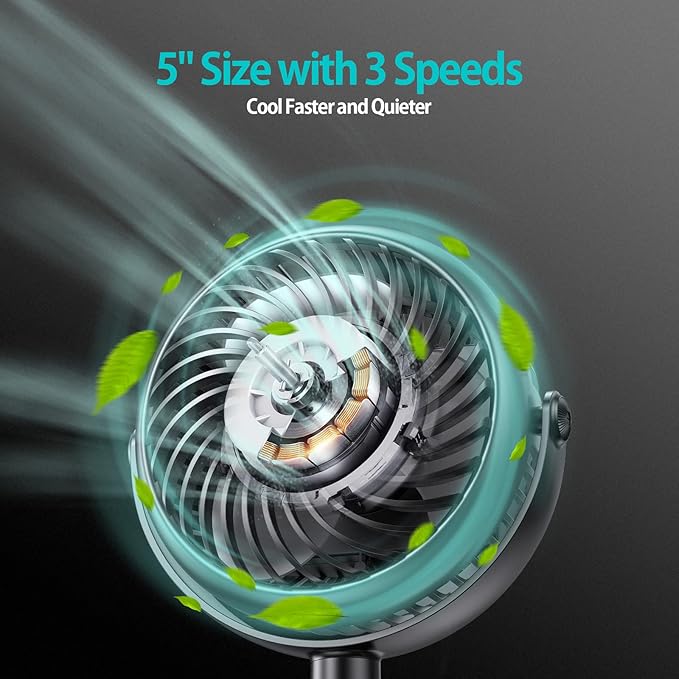 Portable Stroller Fan - 5000mAh Rechargeable Battery with Flexible Tripods, 360° Pivot, 20 Hrs Runing, Personal Fan for Cooling Outdoor Travel Beach Umbrella Wagon Crib Treadmill Car