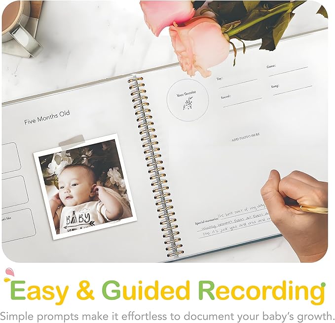 Baby Memory Book First 5 Year Boy or Girl Keepsake Journal Photo Albums Scrapbook, Gifts for Baby Shower First Time Mom New Parents (Toy - Khaki)