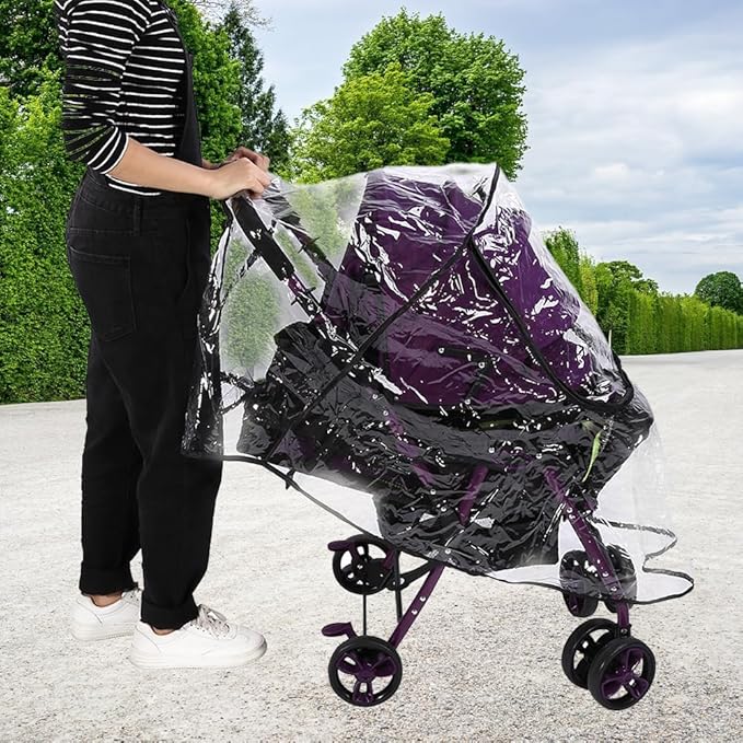 Stroller Rain Cover, Baby Travel Weather Shield Transparent Stroller Poncho Waterproof Windproof Protection Breathable Zipper Window Design Protect from Sun Dust Snow Small Medium Carts
