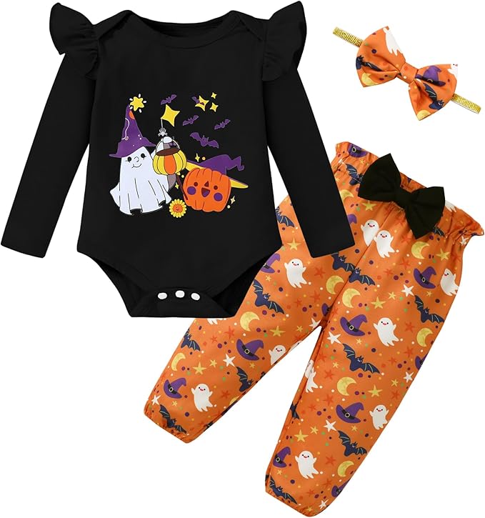 Baby Girl Clothes Newborn Infant Cotton Ruffle Romper+ Floral Pants + Headband Sets Fall Winter Outfits