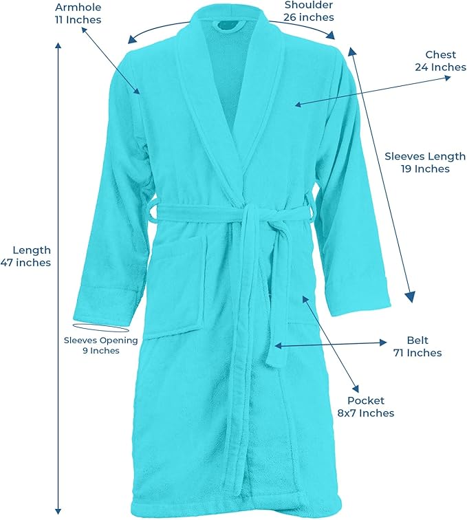 DAN RIVER Premium Cotton Terry Robes for Women and Men, Ultra Soft bathrobe with Adjustable Waist Belt and Pockets Pack of 1