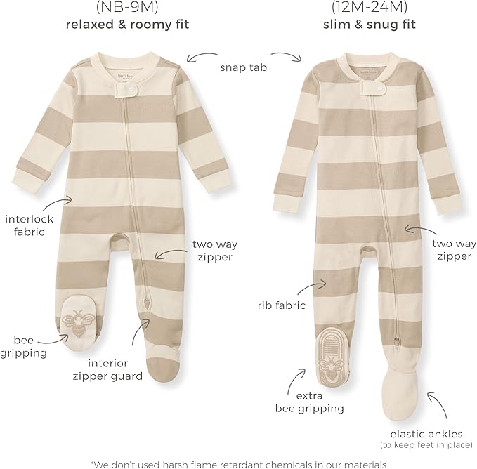 Burt's Bees Baby baby-boys Sleeper Pjs, 100% Organic Cotton, One-piece Footie, Zip Up Jumpsuit, Snug Fit Pajamas