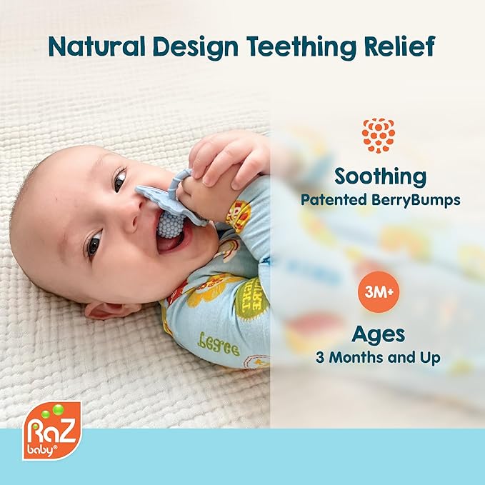 RaZbaby Monkey RaZbuddy w/RaZberry Teething Relief Pacifier – Soothes Sore Gums w/Nature-Inspired Texture, 100% BPA-Free Silicone Teether, Detachable Stuffed Animal – 3 Months+ Teether, Green