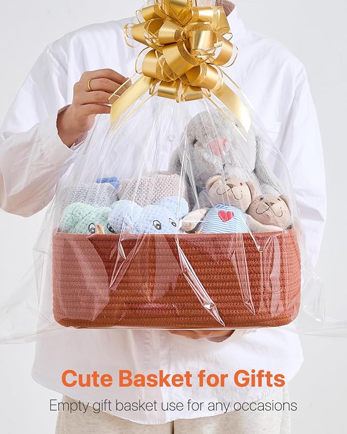 Small Woven Basket, 13.5 x 9.5 x 5 Inches, Storage Basket for Organizing, Cute Small Rope Shelf Closet Cube Storage Bins Baskets for Shelves, Dog Toy Gift Baskets Empty, 3 Pack Rust Red