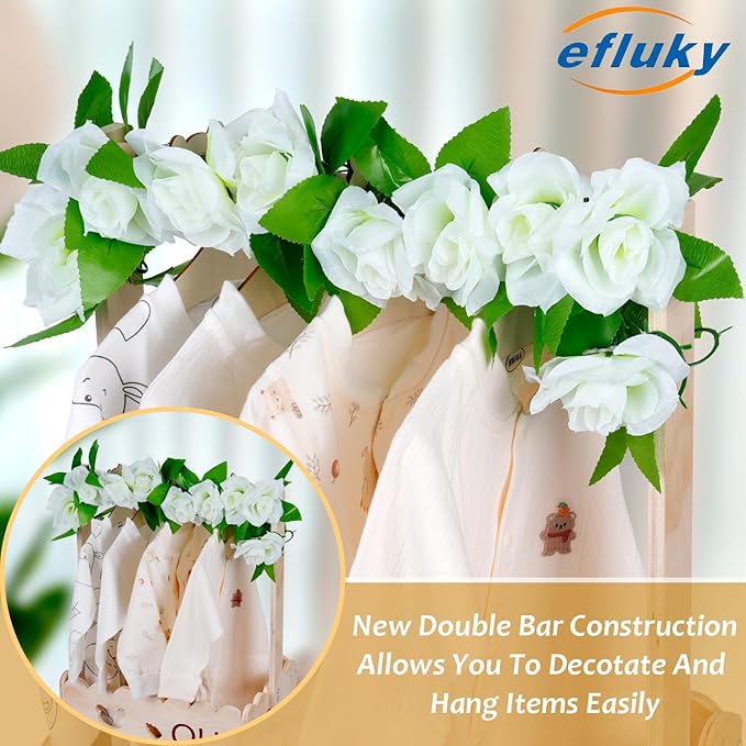 efluky Wooden Baby Shower Crate Closet with Handle,Storage Basket,Baby Clothes Hangers, Newborn Boy Girl Welcome Gift Basket