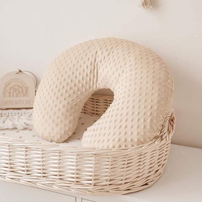 Konssy 2 Pack Nursing Pillow Covers, Soft and Comfortable Nursing Cover for Breastfeeding Pillows, Pillow Slipcover for Baby Girls Boys Newborn(Brown, Beige)