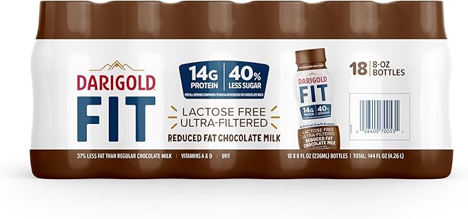 Darigold High Protein Milk 2 Percent - Ultra-Filtered, Low Fat, Lactose Free Chocolate Milk - 14g Protein, 40% Less Sugar - 8oz Bottles, 18 Pack
