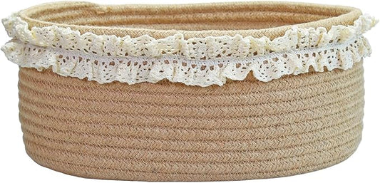 Yimi's Dream Baskets for Gifts Empty, Small Brown Storage Basket for Shelves, Decorative Jute Woven Basket for Nursery, Baby Shower, Christmas, Families (Oval, 12"x 8"x 5")