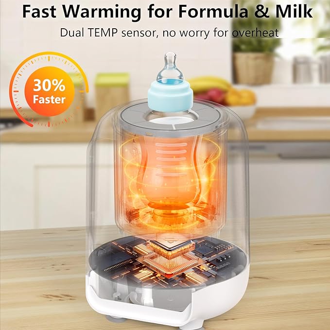 Swirlable Baby Bottle Warmer 3 Mins Fast Bottle Warmer 9 in 1 Bottle Warmer for Breastmilk & Formula Accurate Tempertature Control Milk Warmer for Baby with Night Light for Bedroom