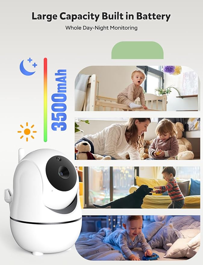 GoodBaby Baby Monitor with Camera and Audio - No WiFi, Remote Pan-Tilt-Zoom, Night Vision, Temperature Sensor, 2-Way Talk, 8 Lullabies, 30-Hour Battery Life，960ft Long Range