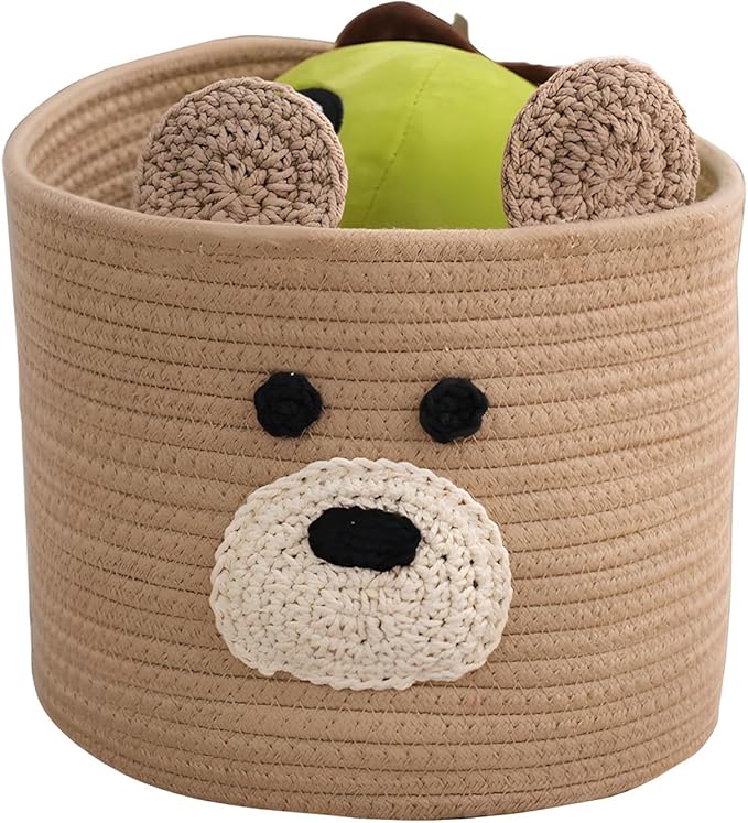 Bear Laundry Baskets Laundry Hamper Storage Baskets with Handles,Decorative Basket for Living room,Woven Storage Basket for Toys Bin Pillows Blankets Clothes (Brown)