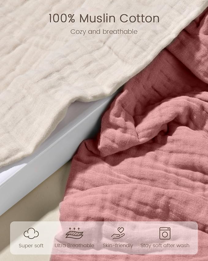 Hooded Baby Towels for Newborn, 35x35 Inch 2 Pack 100% Muslin Cotton Baby Bath Towel, Soft Baby Beach Towels with Hood for Infants, Toddlers and Kids, Essentials Must Haves Dusty Pink+ Beige
