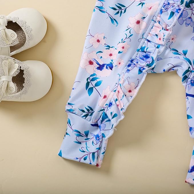 Cute Floral Floral Print Long Sleeve Infant Newborn Baby Girl Clothes Baby Girl Jumpsuit